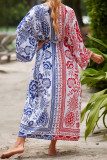 Colorblock Printing Beach Cover Up Kimono