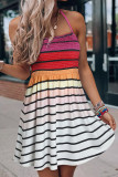 Striped Print Smocked Halter Open Back Fit Flare Dress