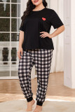 Plaid Heart Print Plus Size 2PCS Pajamas Set