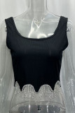 Plain U Neck Diamond Tassels Tank TOp