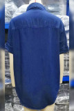 Blue Open Button Loose Denim Shirt