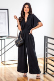 Black Deep V Neck High Waist Wide Leg Jumpsuit