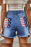 American Flag Print Pockets Stressed Denim Shorts