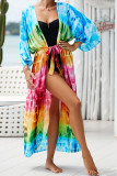 Colorblock Printing Beach Cover Up Kimono