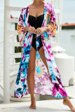 Colorblock Printing Beach Cover Up Kimono