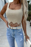Plain U Neck Diamond Tassels Tank TOp