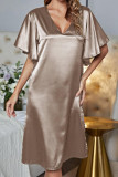 V Neck Ruffle Satin Night Dress