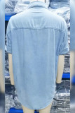 Blue Open Button Loose Denim Shirt