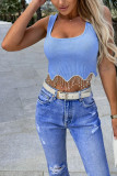 Plain U Neck Diamond Tassels Tank TOp