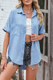 Blue Open Button Loose Denim Shirt