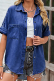 Blue Open Button Loose Denim Shirt