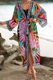 Colorblock Printing Beach Cover Up Kimono