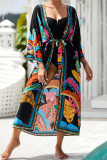 Colorblock Printing Beach Cover Up Kimono