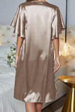 V Neck Ruffle Satin Night Dress