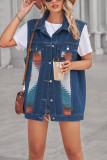 Aztec Splicing Denim Vest Jacket