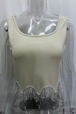 Plain U Neck Diamond Tassels Tank TOp
