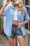 Blue Open Button Loose Denim Shirt