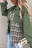 Plaid Splicing Open Button Denim Jacket