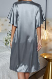 V Neck Ruffle Satin Night Dress