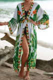 Colorblock Printing Beach Cover Up Kimono