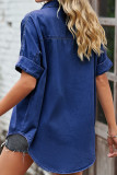 Blue Open Button Loose Denim Shirt