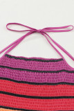 Striped Print Smocked Halter Open Back Fit Flare Dress