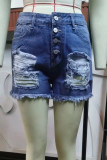 American Flag Print Pockets Stressed Denim Shorts
