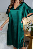 V Neck Ruffle Satin Night Dress