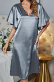 V Neck Ruffle Satin Night Dress