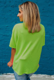 Green Color Block Leopard Waffle Knit Patchwork T-Shirt