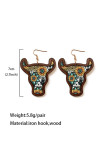 Bohemian Print Wooded Bull Earrings MOQ 5pcs