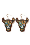 Bohemian Print Wooded Bull Earrings MOQ 5pcs