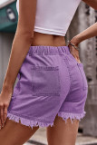High Waist Drawstring Raw Hem Denim Shorts