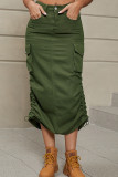 Pleated Pockets Denim Skirt Dress