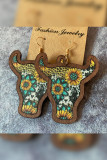 Bohemian Print Wooded Bull Earrings MOQ 5pcs