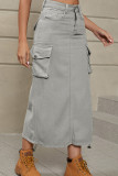 Pleated Pockets Denim Skirt Dress