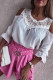 White Lace Patchwork Cold Shoulder 3/4 Sleeve Blouse