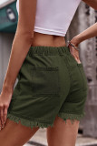 High Waist Drawstring Raw Hem Denim Shorts