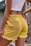 High Waist Drawstring Raw Hem Denim Shorts