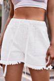 High Waist Drawstring Raw Hem Denim Shorts