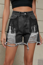 Ripped Tassle Raw Hem Denim Shorts