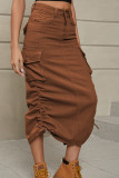 Pleated Pockets Denim Skirt Dress
