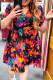 Black Abstract Print Split Neck Tiered Plus Size Dress