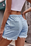 High Waist Drawstring Raw Hem Denim Shorts