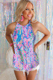 Blue Multicolor Floral Print Sleeveless Tank Top