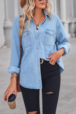 Light Blue Pockets Button Up Denim Shirt