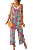 Multicolor Vibrant Summer Floral Print Spaghetti Strap Jumpsuit