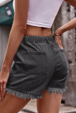 High Waist Drawstring Raw Hem Denim Shorts