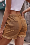 High Waist Drawstring Raw Hem Denim Shorts