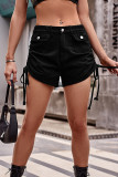 Pleated Lace Up Denim Shorts
